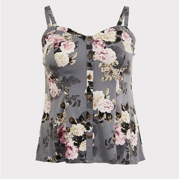 Torrid Grey Floral Challis Fit & Flare Midi Cami - Picture 4 of 8